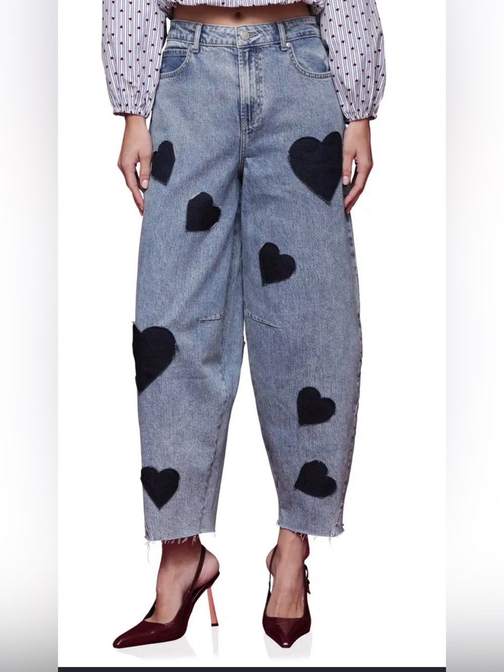Avec Les Filles Heart High Waist Barrel Jeans